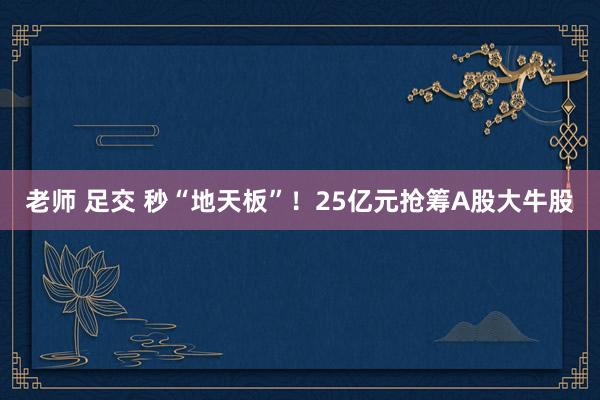 老师 足交 秒“地天板”！25亿元抢筹A股大牛股